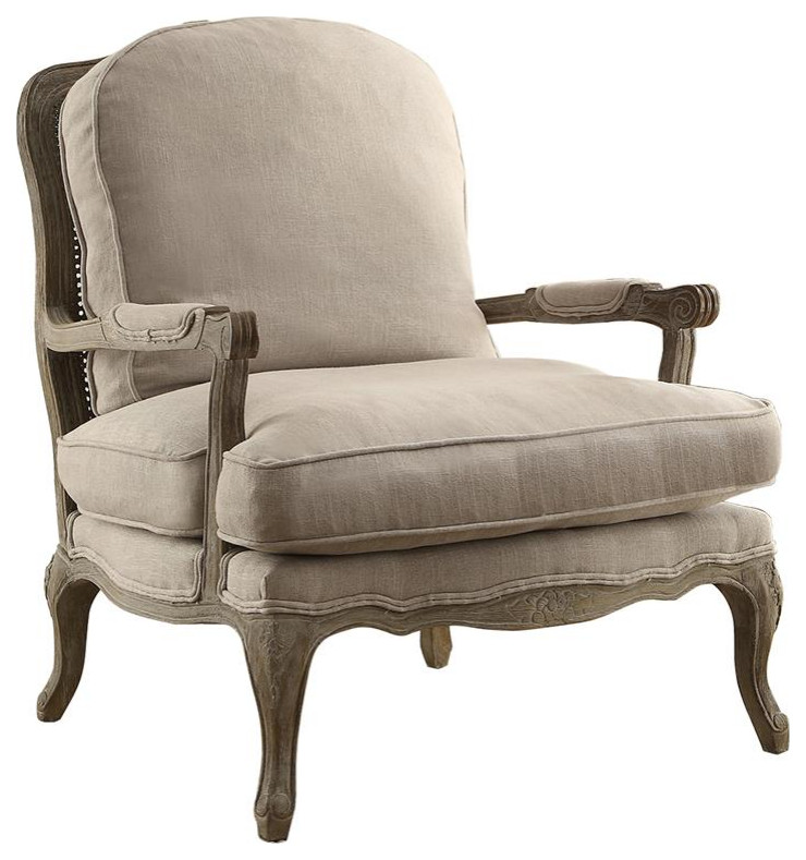 Lexicon Parlier Traditional Wood Accent Chair in Natural Linen Color - Traditional - Armchairs 