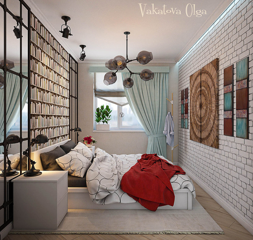 Интерьер спальни в скандинавском стиле.