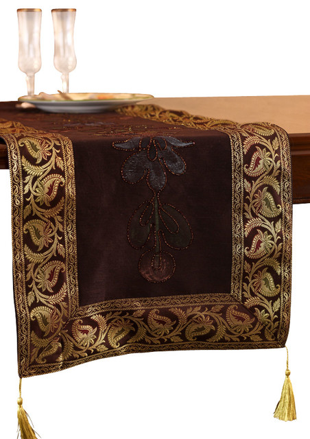 Hand Painted Deluxe 72"x17" Table Runner, Coffee Brown
