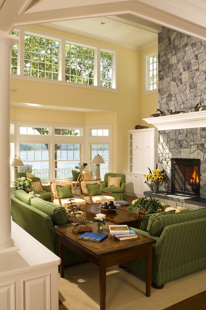New England Island Home - Beach Style - Living Room ...