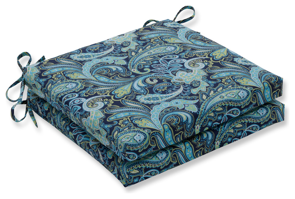 Pretty Paisley Navy Squared Corners Seat Cushion 20X20X3 Set of 2
