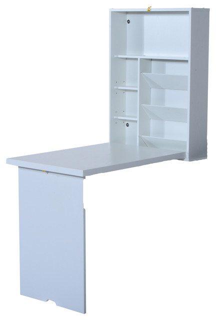 Homcom Compact Fold Out Wall Mounted Convertible Desk With Storage White Transitional Desks And Hutches By Aosom