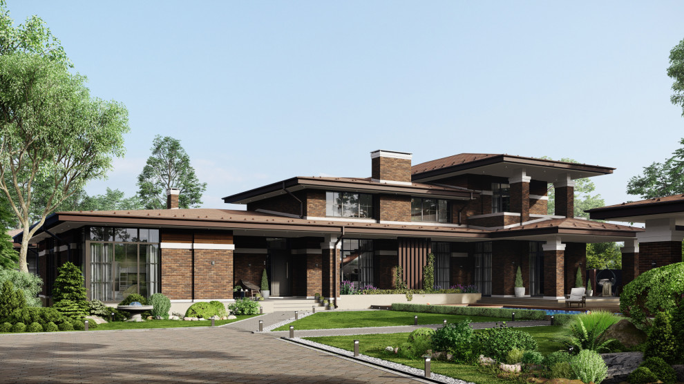 Дом, банный комплекс и гостевой дом в стиле Райт