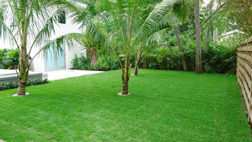 This is an example of a mid-sized tropical backyard partial sun garden in Tampa with a garden path.
