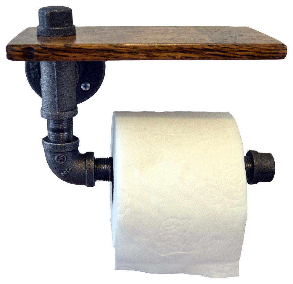 Reclaimed Wood and Pipe Toilet Paper Holder, Jacobean