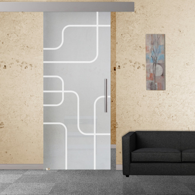 Image showcasing Sliding Glass Door With Opaque And Frosted Design ALU100, 32