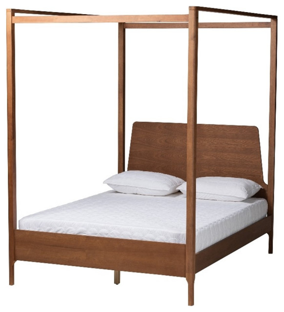 Baxton Studio Roman Ash Walnut Finished Wood Queen Size Canopy Bed