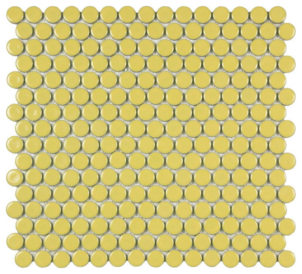 Hudson Penny Round Vintage Yellow Porcelain Floor and Wall Tile