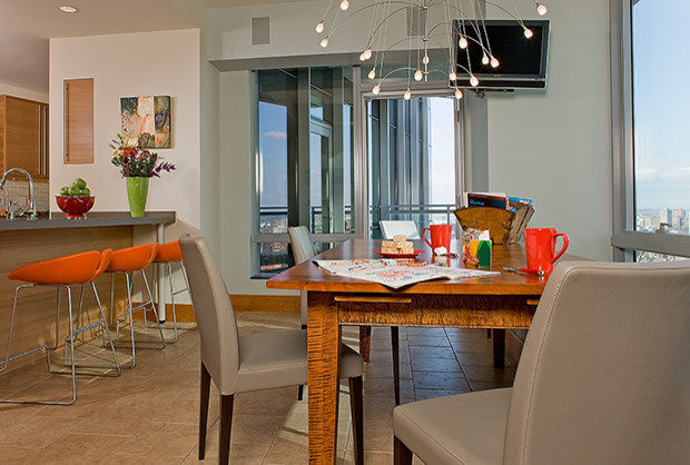 Custom tiger maple table contemporary-dining-room