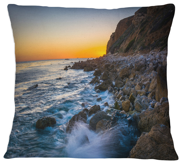 Crashing Waves at Pelican Cove Seascape Throw Pillow, 16"x16"