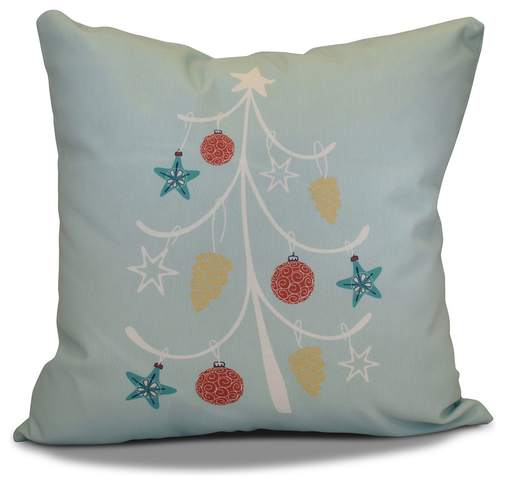 Decorative Outdoor Holiday Pillow Geometric Print, Aqua, 16"x16"