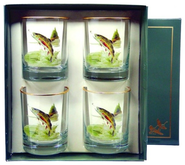 Trout 14Ounce Double Old Fashioned Glasses With Gift Box, Set of 4