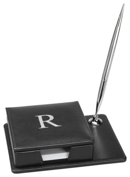 Personalized Leather Memo Pad Holder With Pen Stand