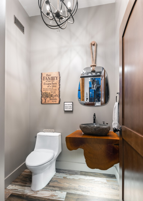Unique Wood Vanity in a Small Powder Room