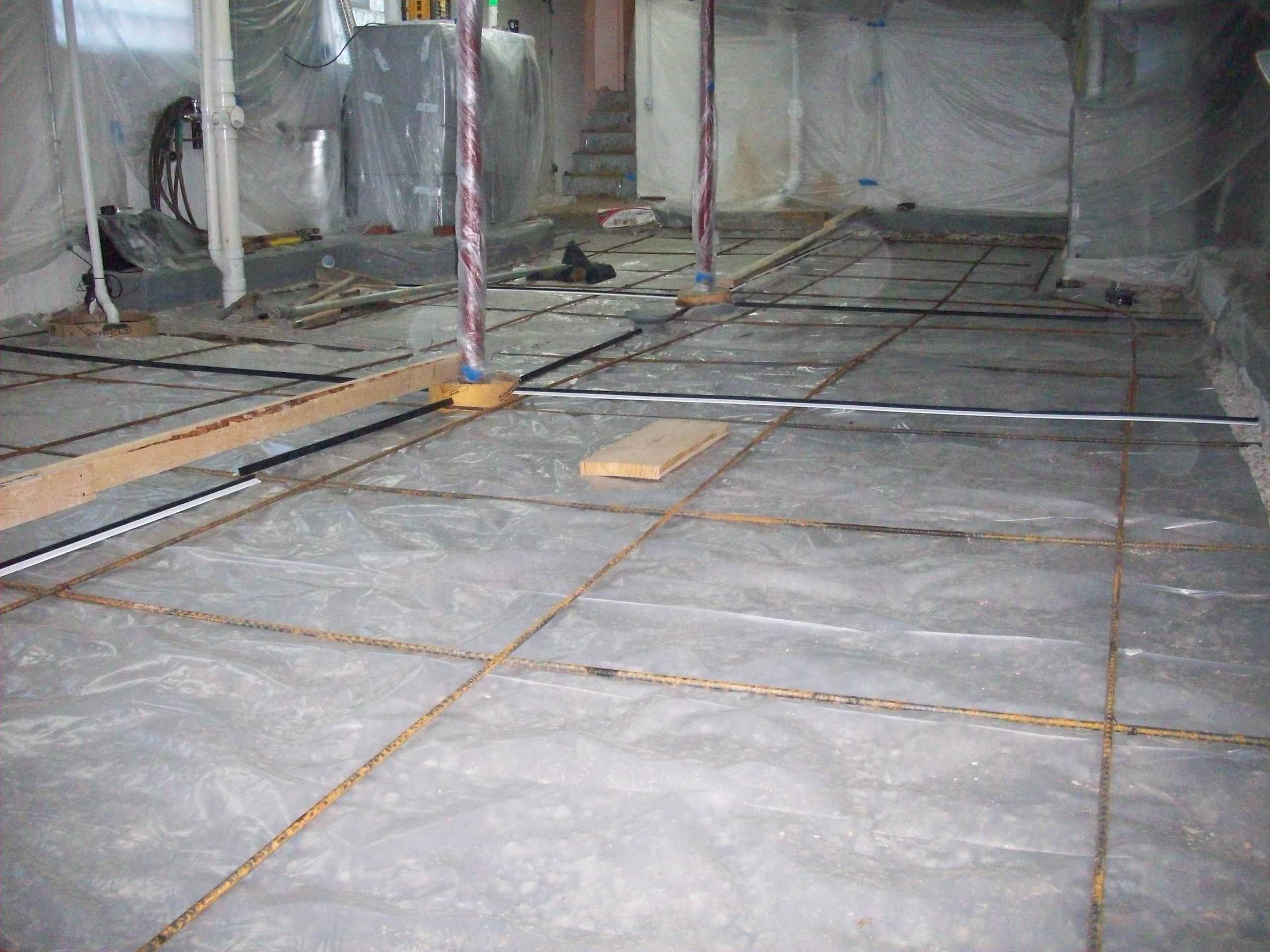 Clayton, Missouri Concrete Basement Floor Pour Area with Vapor Barrier and Rebar