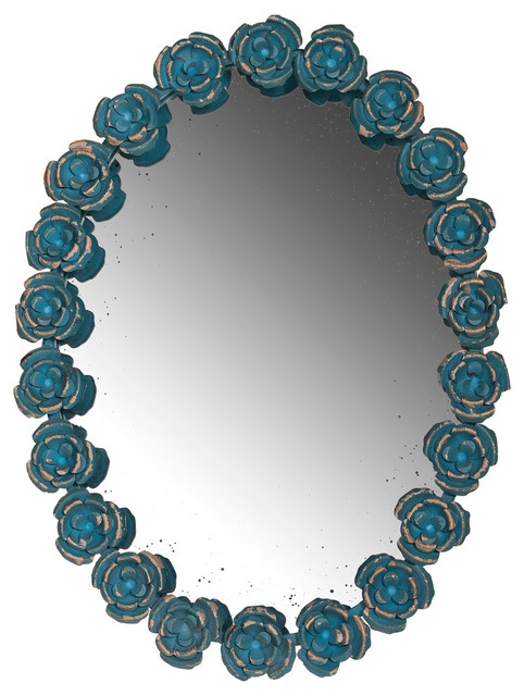 Blue Wall Mirror antiqued metal flower design frame mirror - contemporary - wall Blue Wall Mirror antiqued metal flower design frame mirror - contemporary - wall