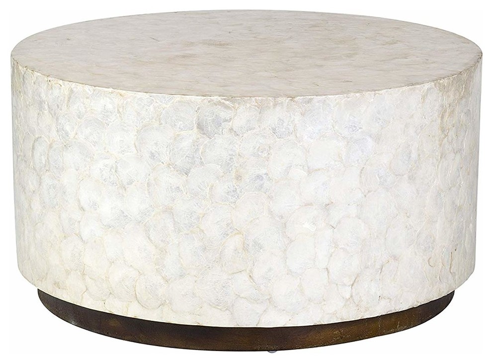 Modern Coffee Table, Hand crafted Capiz Shell, Unique Round Design