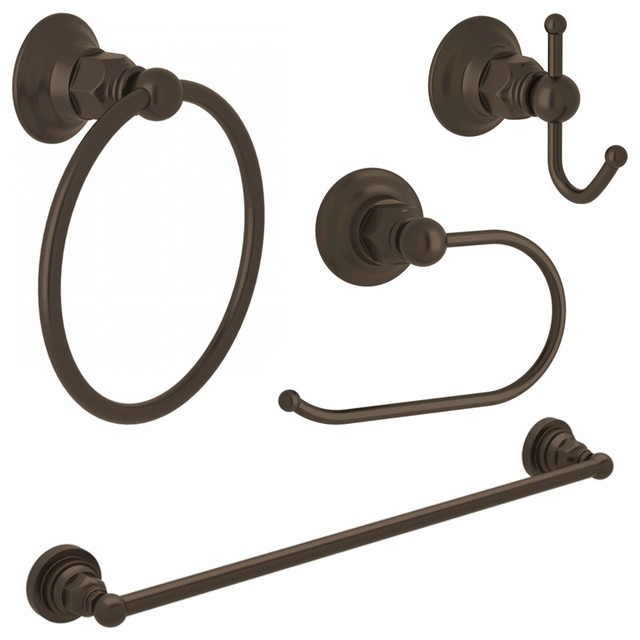 Rohl Italian Bath 4Piece Bathroom Accessory Kit, Polished Chrome Traditional Towel Bars And