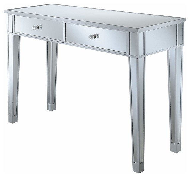Desk Vanity Glass Mirror Faux Crystal Drawer Pulls 2 Drawer