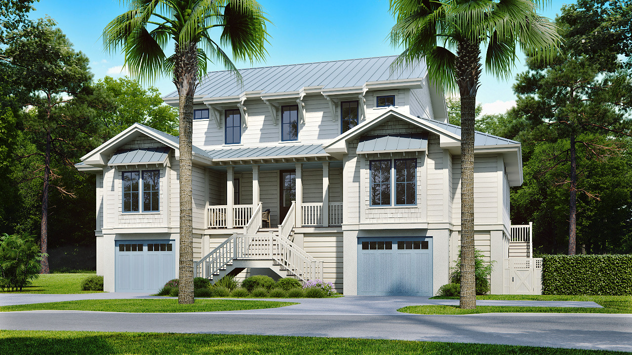 New cottage style home on Hilton Head Island, as seen from the front