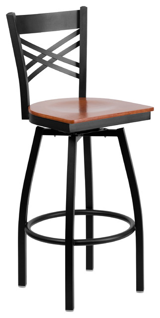 Mfo Black X Back Swivel Metal Bar Stool Cherry Wood Seat Mfo Black X Back Swivel Metal Bar Stool Cherry Wood Seat