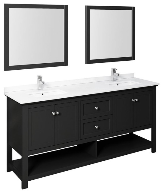 Manchester 72" Black Double Sink Bathroom Vanity Set Transitional