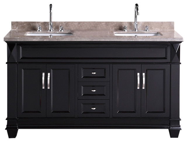 Hudson 60 Double Sink Vanity Set With Crema Marfil Marble Countertop