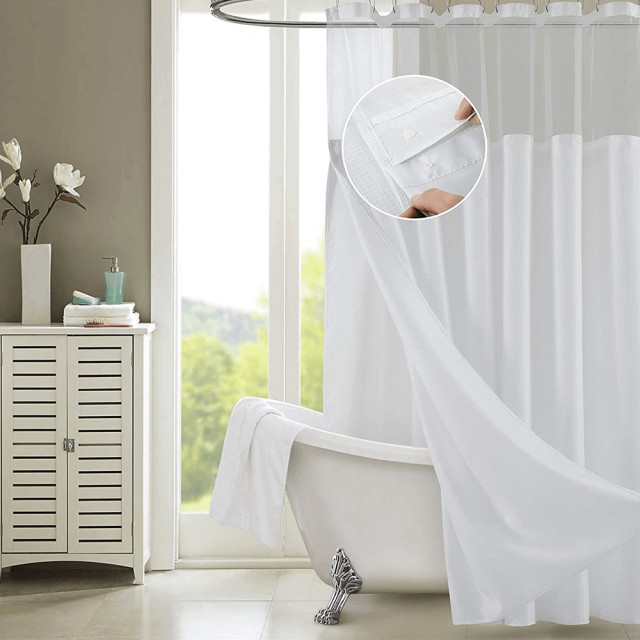 White Sheer and Grid Shower Curtain and Liner Set - Traditional ...