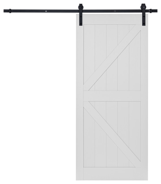 MDF Wood K Shape Barn Door with Installation Hardware Kit Water-Proof, 36"w X 84