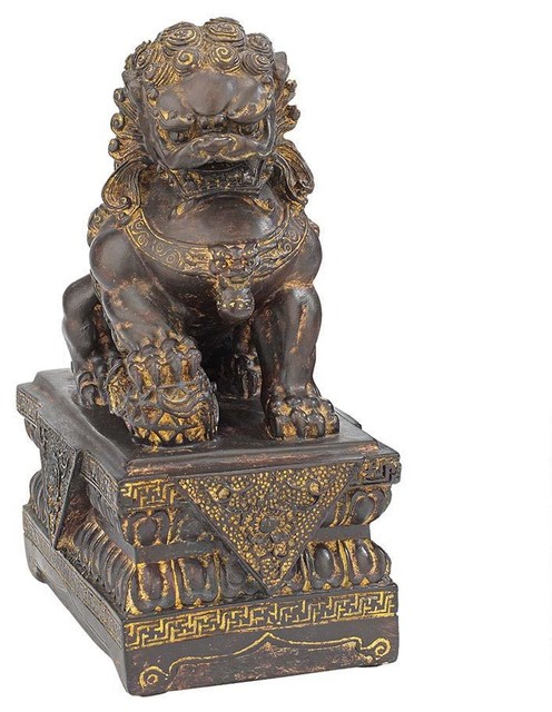 9"H Tall Chinese Male Lion Foo Dog Bronze Statue