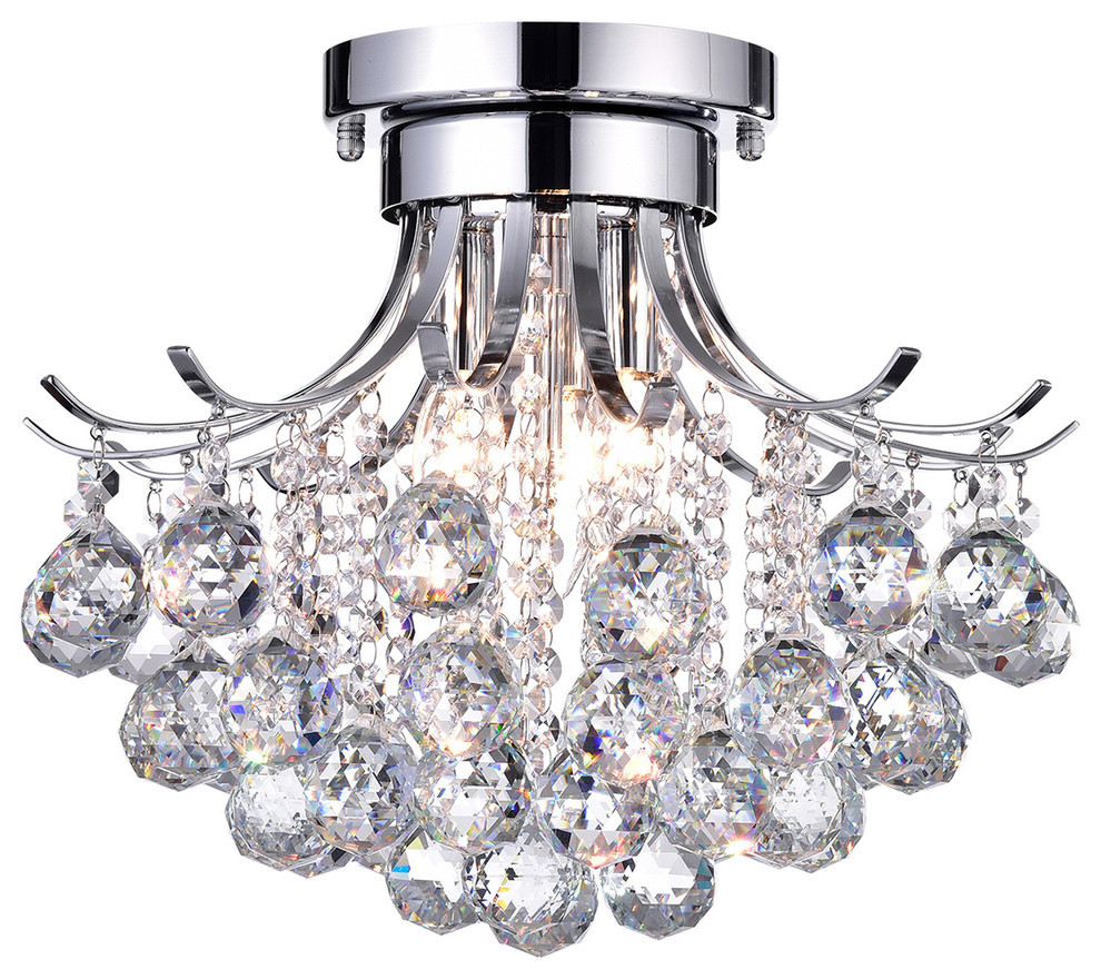 Clarus 3 Light Chrome Crystal Flush Mount Chandelier Ceiling Glam Lighting Contemporary By Edvivi Llc Houzz - How To Mount Chandelier Ceiling