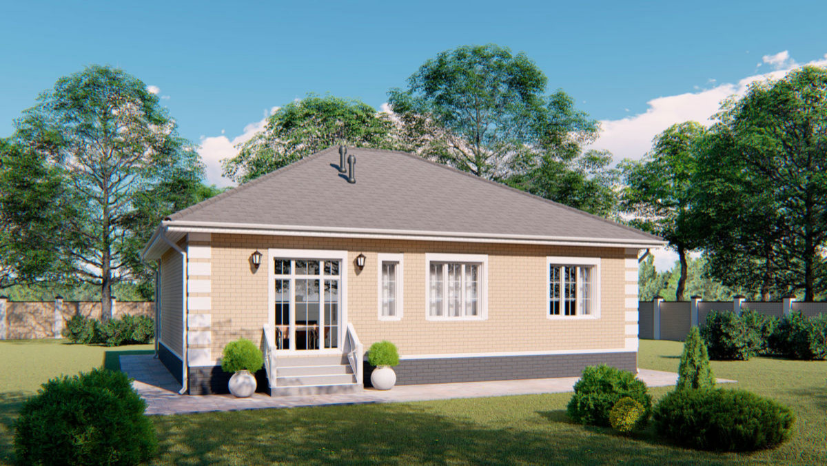 Проект одноэтажного дома с террасой, 113 кв.м.