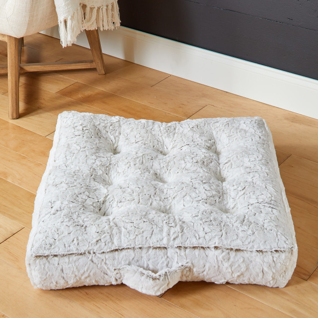 Sorra Home Faux Fur Tufted Floor Pillow, 24"Lx24"Wx5"H - Transitional ...