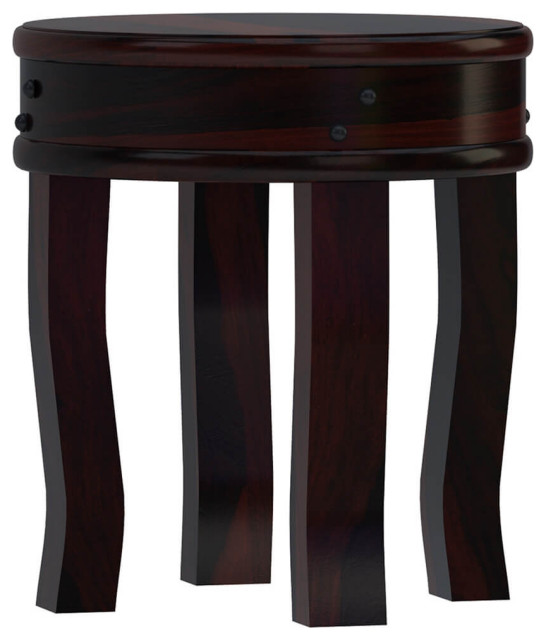 Manitoba Rustic Solid Wood Full Moon Round End Table Rustic Side Tables And End Tables by