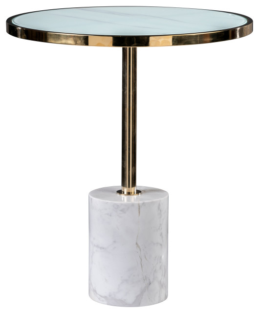 Kaia Marble Base Side Table, Gold and White