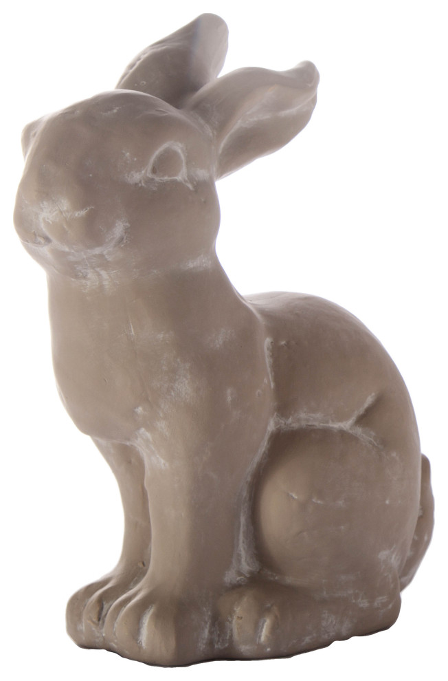 Terracotta Sitting Rabbit Figurine Distressed Gray Finish - Farmhouse ...