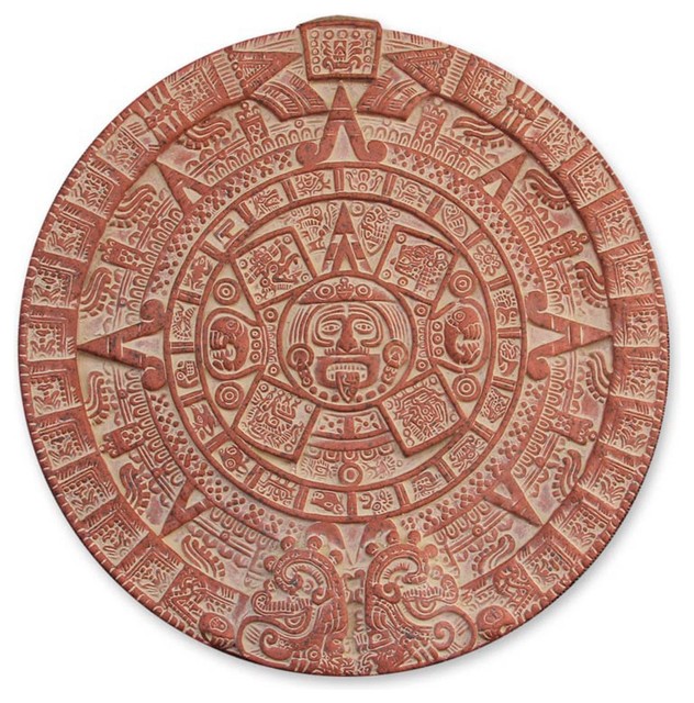 Burning Aztec Sun Stone Ceramic Plaque, Mexico - Southwestern - Wall ...