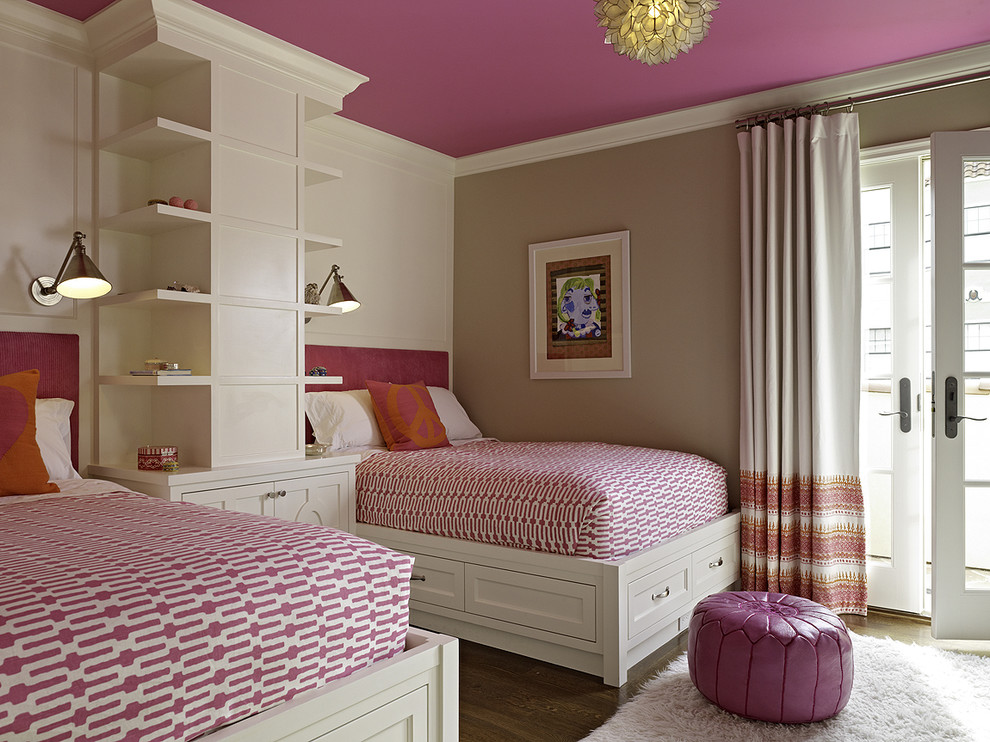 Photo of a transitional guest bedroom in San Francisco with multi-coloured walls.