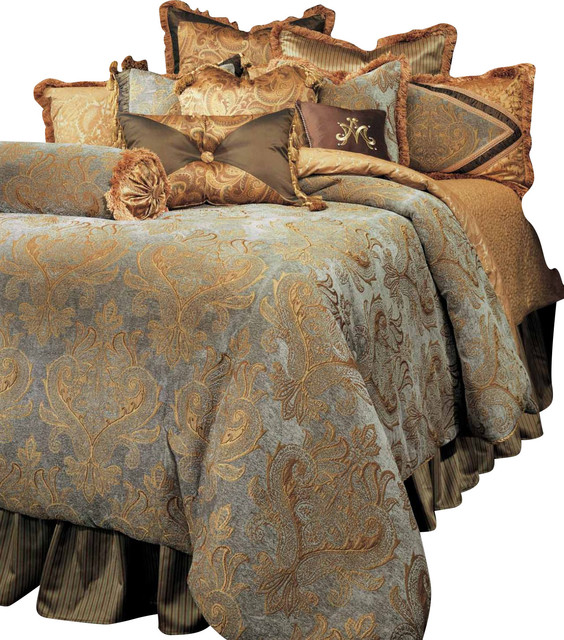 AICO Elizabeth13pc King Comforter Set in Aqua Traditional