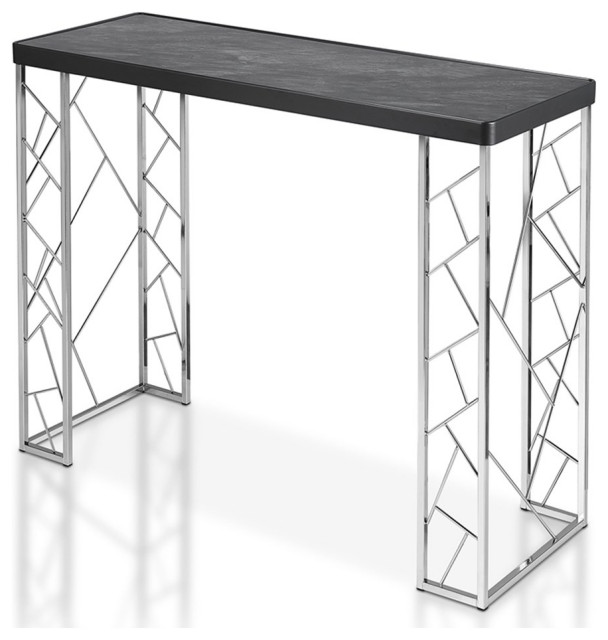 Bowery Hill Modern Metal Console Table in Black and Chrome Finish