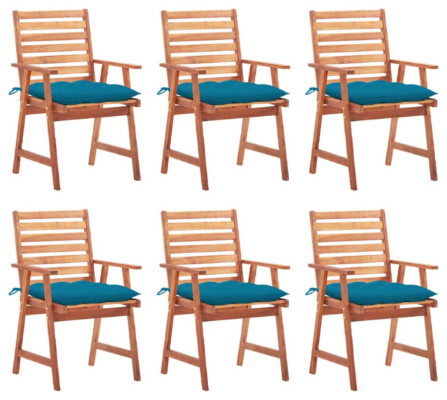 vidaXL Outdoor Dining Chairs, Set of 6, With Cushions Solid Acacia Wood