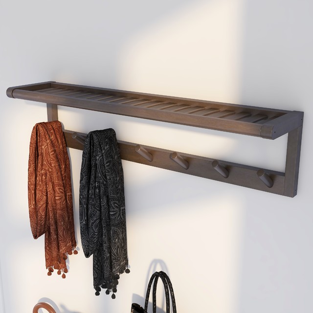 New Ridge Peg Rack Abingdon Solid Birch Wood Large Peg Rack With Shelf - Transitional ...