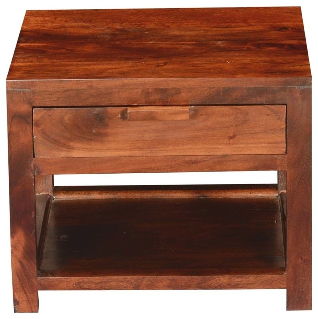 Rustic Simplicity Acacia Wood Square 2 Tier Small Side Table W Drawer Transitional Side Tables And End Tables By Sierra Living Concepts