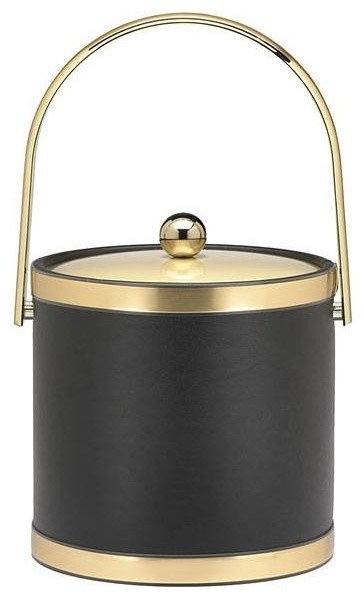 Sophisticates Ice Bucket in Black w Bands and Metal Cover