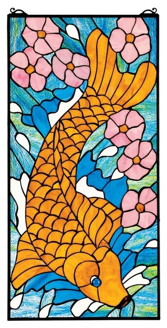 Asian Koi Stained Glass Window Asian Stained Glass Panels By Design Toscano Houzz