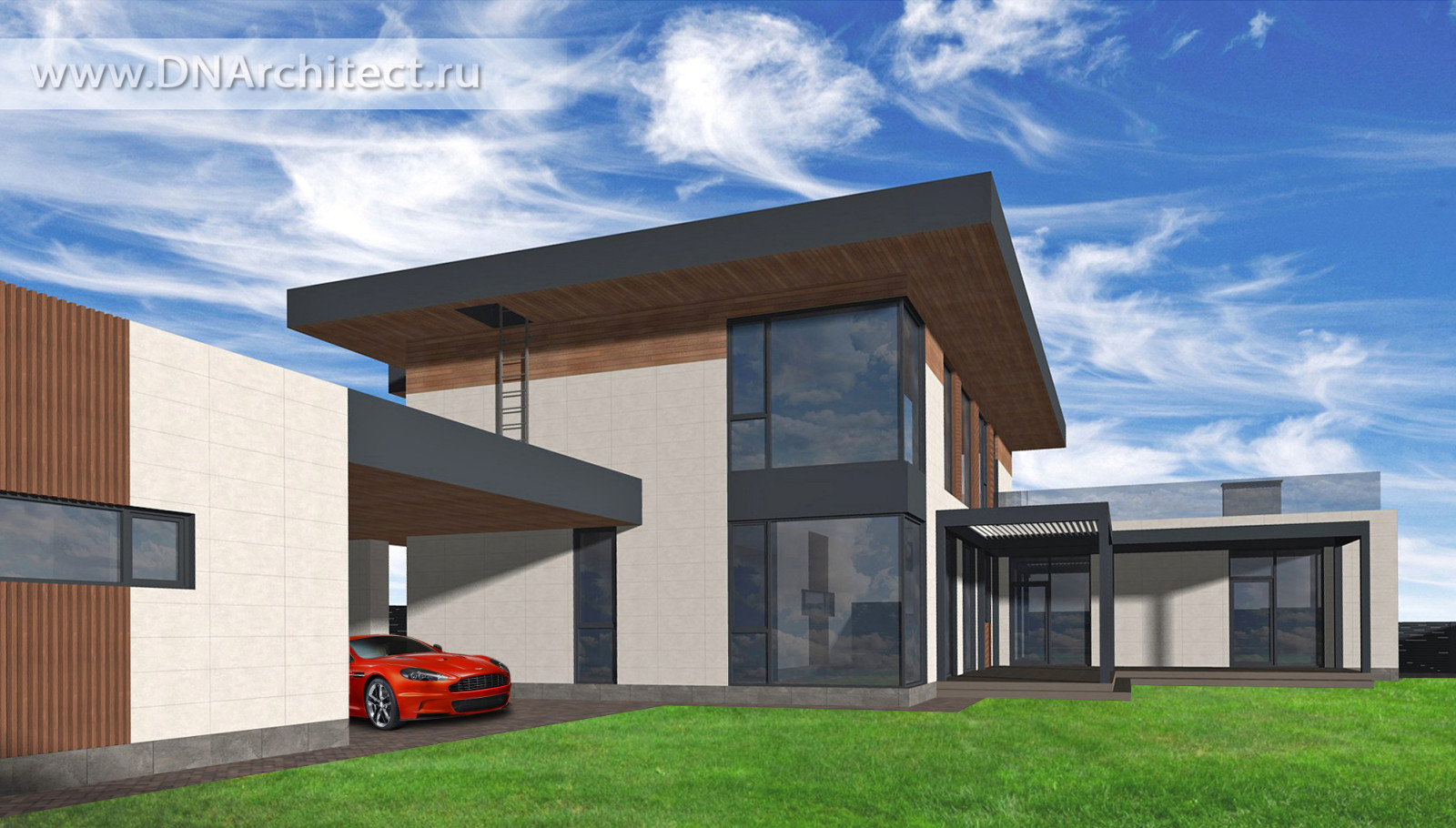 Проект современного дома с баней и гаражом в Подмосковье 2022