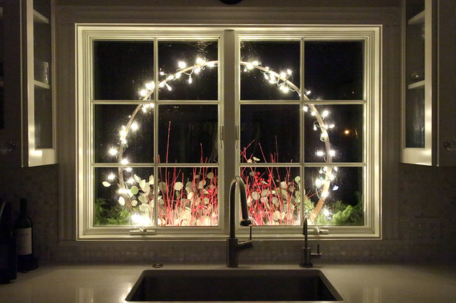 Holiday window box as seen from inside rustic-garden