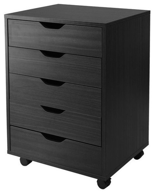 Pemberly Row Modern Wood Storage Cabinet with 5 Drawers in Black