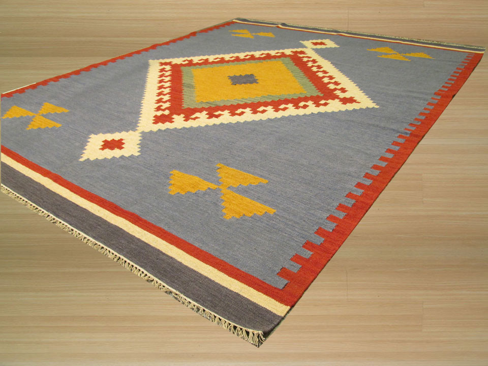 DN6MU Blue Handmade Wool Keysari Kilim Rug, 8'4x10'