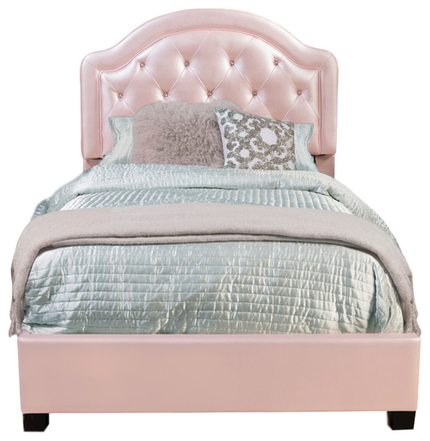Karley Bed Set Rails Included Pink, Faux Leather Bedding Set